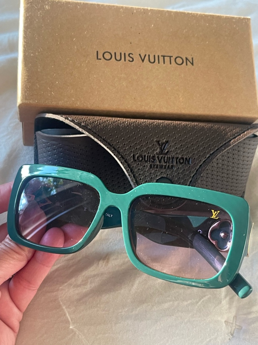 Louis Vuitton Emerald Green Square Oversized Sunglasses